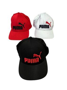 Puma Hat Lot 3 Caps Black Red White Stretch Fit L/XL Athletic Baseball Cap